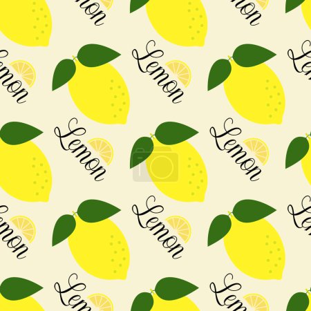 Illustration for Vector seamless pattern. Lemon with an inscription on a white background - Royalty Free Image
