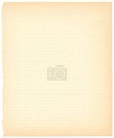 Photo for Aged checkered paper. Checkered sheet of paper from a notebook or copybook. Empty grid on brown background. Square geometric design elements. - Royalty Free Image