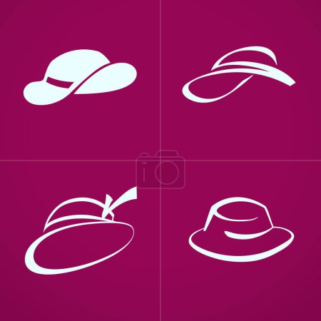 Photo for Simple drawing of a female hat, vector set. Stylish headgears for female. - Royalty Free Image
