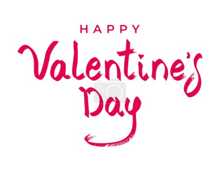 Photo for Lettering Happy Valentines Day banner. Valentines Day greeting card template with paintbrush text and red mini heart. Vector stock illustration. Isolated on white background. - Royalty Free Image