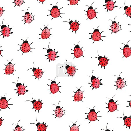 Photo for Ladybug seamless pattern. Watercolor insects repeating wallpaper with cute doodle ladybirds.Vector isolated on white background. - Royalty Free Image