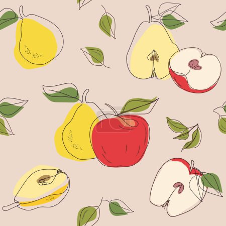 Photo for Pears and apples. Fruit seamless pattern background. Hand drawn line vector illustration. Pattern for modern design of fabric, wallpaper, wrapping, stationery, textile. - Royalty Free Image