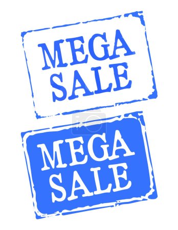 Photo for Mega sale. Text grunge rubber stamp. Vintage old blue color texture frame, discount element for your product. Vector illustration. - Royalty Free Image