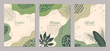 Photo for Trendy abstract templates with tropical leaves. Modern abstract covers set, minimal covers design. Colorful geometric background, vector illustration. Cover designs for Brochures, Flyers - Royalty Free Image