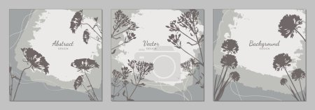 Photo for Set of abstract templates background with meadow floral sketch herb and ripped texture in gray colors. Editable vector for social media post, card, cover, banner, invitation, poster, mobile apps - Royalty Free Image