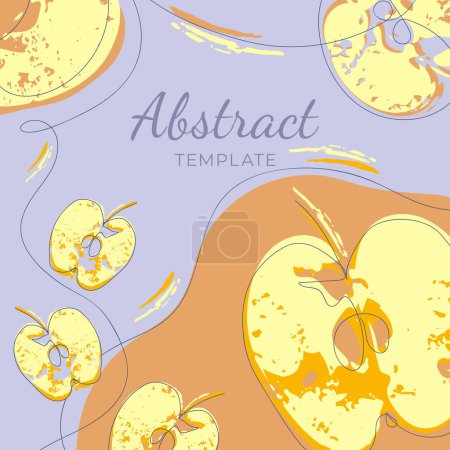 Photo for Half yellow apple prints. Juicy apples fruits.Hand drawn line vector illustration. Pattern for modern design of labels, card, cover, brochure, invitation. - Royalty Free Image