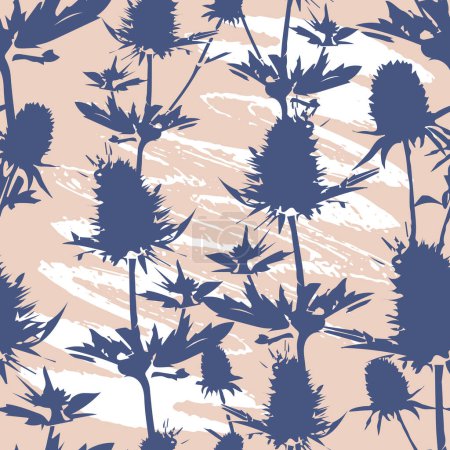 Thistles seamless pattern. Meadow wild flowers silhouettes on a texture background. Vector. Modern summer elegant floral design for home textiles, interiors, linens, cotton fabric, wrapping paper.