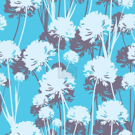 Photo for Dandelions with shadow. Vector seamless pattern. Meadow wild flowers silhouettes. Modern summer elegant floral design for home textiles, interiors, linens, cotton fabric, wrapping paper. - Royalty Free Image