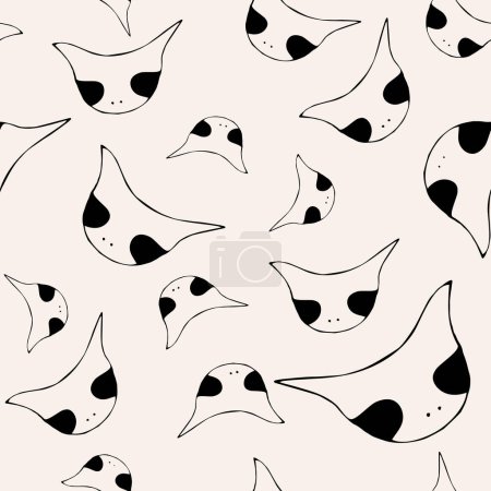 Photo for Seamless pattern abstract doodle faces of aliens. Black contoured cute ghosts isolated on light background. Simple monochrome vector illustration. Perfect for wallpaper or fabric. - Royalty Free Image