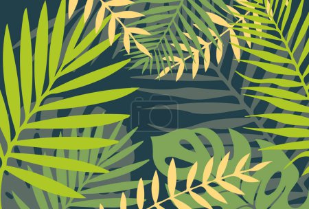 Photo for Exotic leaves background. Abstract colorfull tropical leaves background. Vector. Wallpaper design with leaves shapes and scribble botanical pattern. - Royalty Free Image