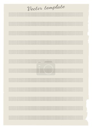 Photo for Empty music notebook sheet in a ruler for recording notes. Vector template of five-line staff without key. Music page. Music notation elements for design. - Royalty Free Image