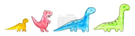 Photo for Colorful doodle dinosaur. Set of funny cartoon hand drawn dino. Hand painted watercolor illustration. Vector isolated on white background. - Royalty Free Image