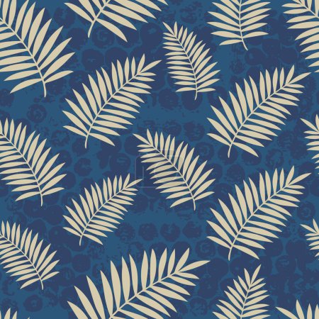 Photo for Abstract seamless pattern with light palm leaves on a dark blue texture background. Great design for fabric, wallpaper, wrapping paper, linens. Vector illustration. - Royalty Free Image
