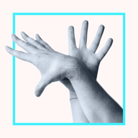 Intertwining of human hands. Emotional position of hands and fingers, gestures. Vector illustration.