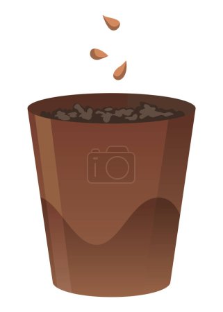 Illustration for Flower growth stage in brown pot on white background. Vector illustration of phase sowing plant from seed. - Royalty Free Image
