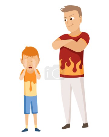 Illustration for Kids bullying. Childish bullies or verbal and physical conflict between children. Bad child behavior, scared and strong angry children conflict, cartoon characters confrontation. - Royalty Free Image
