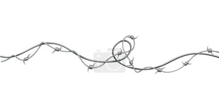 Barbed wire. Fencing strong sharply pointed element, twisted around, art pattern. Industrial barbwire, protection concept design. Modern metallic sharp element for area protection.
