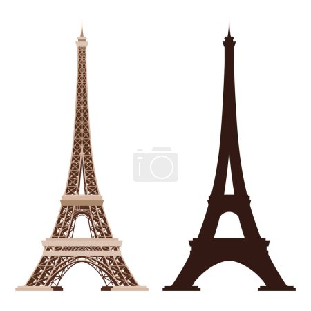 Eiffelturm-Vektorsymbole. Weltberühmte Symbole der französischen Touristenattraktion. Internationales Architekturdenkmal isoliert auf weißem Hintergrund.