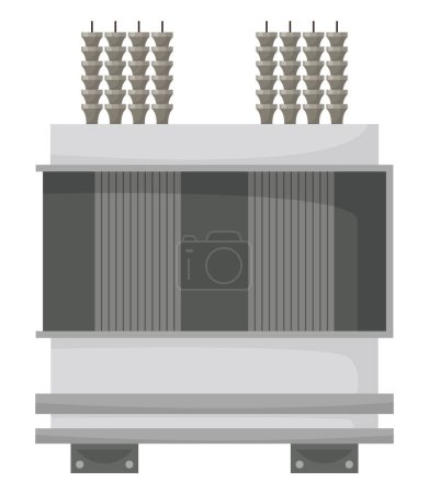 Illustration for High voltage electrical transformer and isolator. Energy substation. Power supply icon isolated on white background for web design. Flat cartoon illustration. - Royalty Free Image