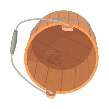 Téléchargez les illustrations : Wooden bucket with handle and without water. Container or empty pail for spa, sauna. Vector illustration isolated on white background. - en licence libre de droit