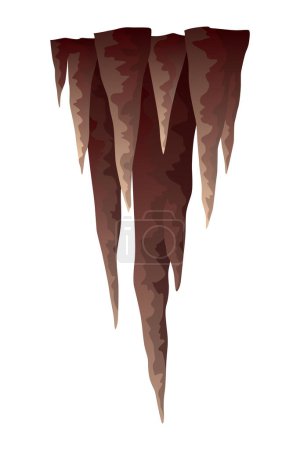 Ilustración de Stalactite. Icicle shaped hanging mineral formations in cave. Nature brown limestone, material stone icon. Natural growth geology formations. - Imagen libre de derechos