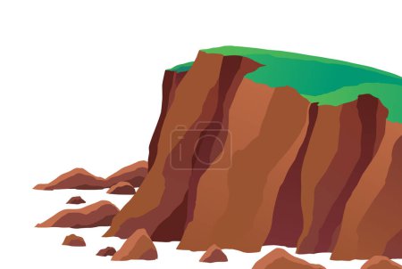 Illustration for Element of sea landscape, rocky coastlines rocks, cliffs and stones. Vector colored flat cartoon illustration. - Royalty Free Image