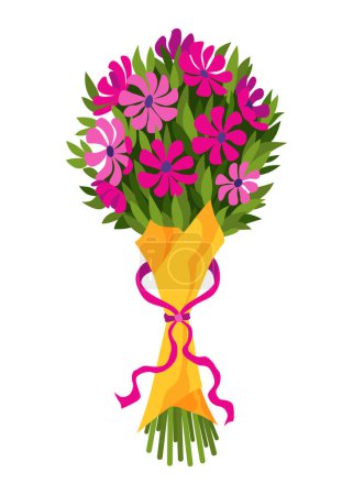 Icône bouquet de fleurs. Bouquet de fleurs de dessin animé de plantes pour vase ou pots. Verdure de prairie colorée, fleurs de jardin. Vecteur belle composition florale décorative plate bourgeon.