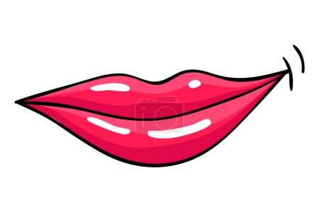 Illustration for Red lips female. Woman expressed emotion, beauty concept. Modern pop art style, flat vector design illustration. - Royalty Free Image