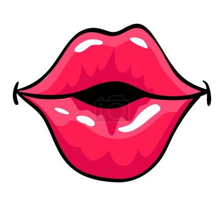 Illustration for Red lips female. Woman expressed emotion, beauty concept. Modern pop art style, flat vector design illustration. - Royalty Free Image