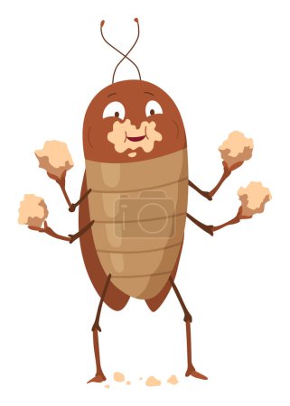 Dirt cockroach. Funny brown beetle. Adorable parasit, wildlife sticker. Cartoon insect pest vector illustration.