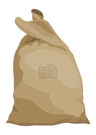 Illustration for Burlap farmer bag with flour, rice or salt. Agricultural product. Farm production in brown textile bale, closed sack with product inside. Cartoon vector icon. - Royalty Free Image