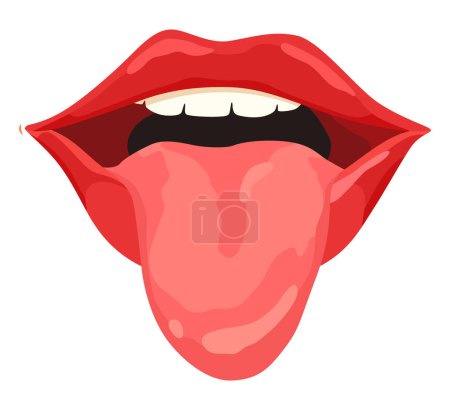 Illustration for Red lip female. Woman expressed emotion, beauty concept. Modern flat vector design illustration. - Royalty Free Image