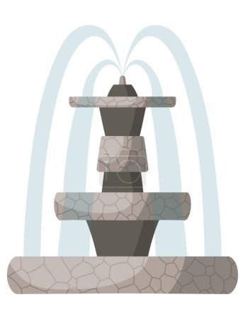 Water fountain and water splash. Vintage and modern architecture decor with splashing drops. Outdoor park decoration with architectural elements cartoon vector.