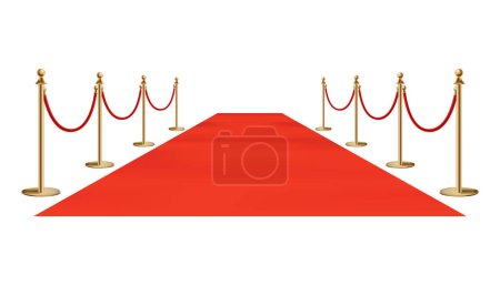 Alfombra roja barreras doradas. Evento exclusivo. Alfombra roja con escaleras, cuerdas rojas y soportes dorados. Estreno de la película, gala, ceremonia, concepto de premio.