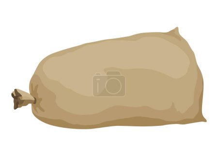 Illustration for Burlap farmer bag with flour, rice or salt. Agricultural product. Farm production in brown textile bale, closed sack with product inside. Cartoon vector icon. - Royalty Free Image