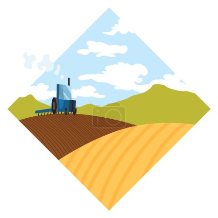 Ilustración de El tractor araña el suelo. Ilustración del cultivo de tierras agrícolas. - Imagen libre de derechos