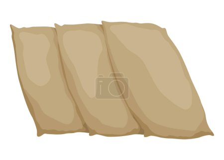 Illustration for Burlap farmer bag with flour, rice or salt. Agricultural product. Farm production in brown textile bale, closed sacks with product inside. Cartoon vector icon. - Royalty Free Image