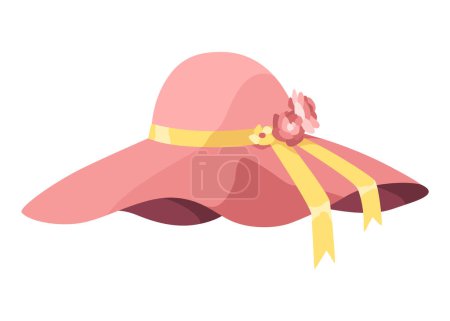 Illustration for Cartoon hat icon. Female headwear with bow. Summer women vintage fashion hats vector. Illustration female accessory. - Royalty Free Image