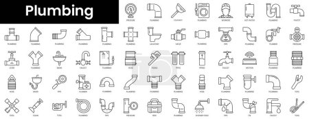 Illustration for Set of outline plumbing icons. Minimalist thin linear web icon set. vector illustration. - Royalty Free Image