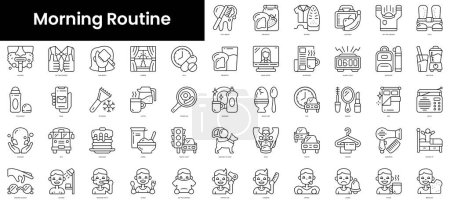 Illustration for Set of outline morning routine icons. Minimalist thin linear web icon set. vector illustration. - Royalty Free Image