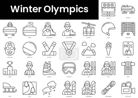 Téléchargez les illustrations : Set of outline winter olympics icons. Minimalist thin linear web icons bundle. vector illustration. - en licence libre de droit