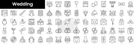 Téléchargez les illustrations : Set of outline wedding icons. Minimalist thin linear web icons bundle. vector illustration. - en licence libre de droit
