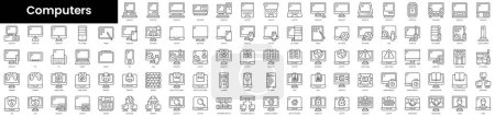 Téléchargez les photos : Set of outline computers icons. Minimalist thin linear web icons bundle. vector illustration. - en image libre de droit