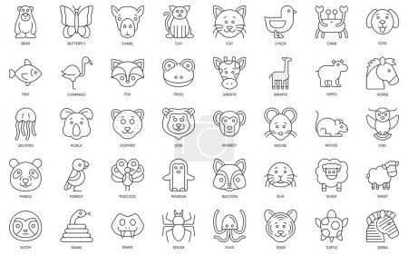 Téléchargez les illustrations : Set of outline animals icons. Minimalist thin linear web icons bundle. vector illustration. - en licence libre de droit