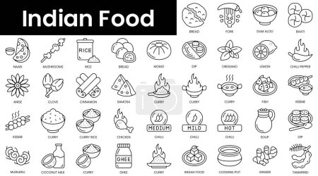 Téléchargez les photos : Ensemble d'icônes alimentaires indiennes. Ensemble d'icônes web linéaires minces minimalistes. illustration vectorielle. - en image libre de droit