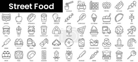 Téléchargez les photos : Ensemble d'icônes de la nourriture de rue. Ensemble d'icônes web linéaires minces minimalistes. illustration vectorielle. - en image libre de droit