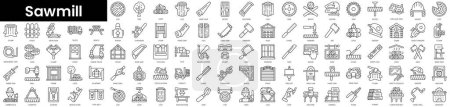 Illustration for Set of outline sawmill icons. Minimalist thin linear web icon set. vector illustration. - Royalty Free Image