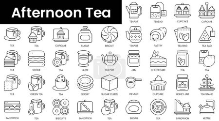 Téléchargez les photos : Set of outline afternoon tea icons. Minimalist thin linear web icon set. vector illustration. - en image libre de droit