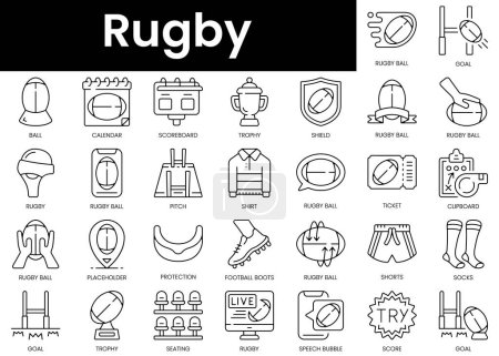 Téléchargez les photos : Set of outline rugby icons. Minimalist thin linear web icon set. vector illustration. - en image libre de droit