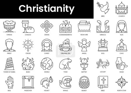 Téléchargez les photos : Set of outline christianity icons. Minimalist thin linear web icon set. vector illustration. - en image libre de droit